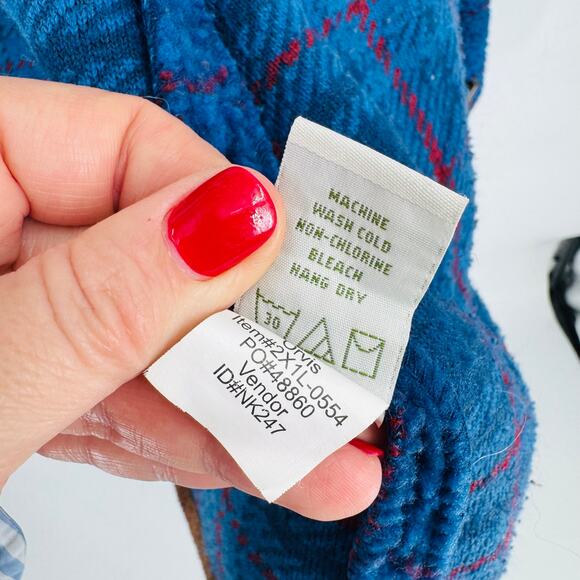 Orvis Blue Plaid Fleece Jacket Toggle Closure Sherpa Style Outerwear Size XL - Picture 6 of 9